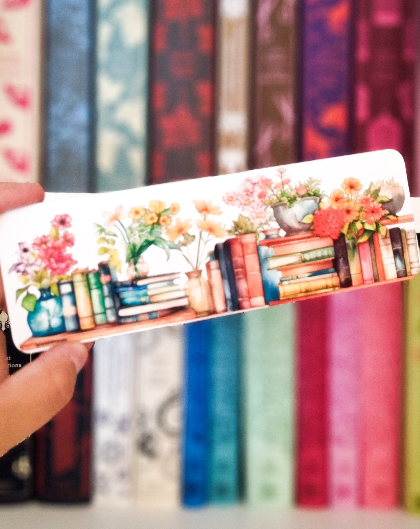 Marque-page - Etagère de bibliothèque fleurie