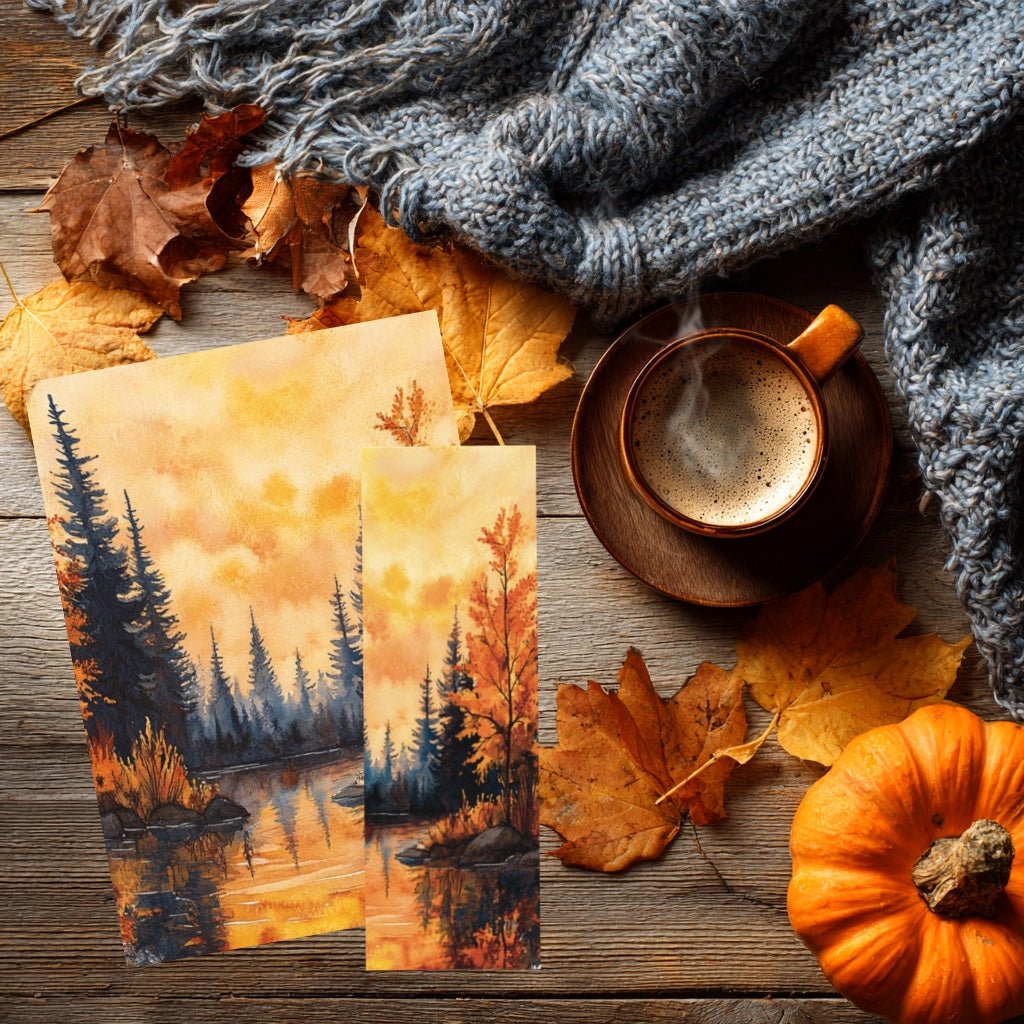 Affiche ou carte – Reflets d’automne en forêt au coucher du soleil - La Papet' Littéraire