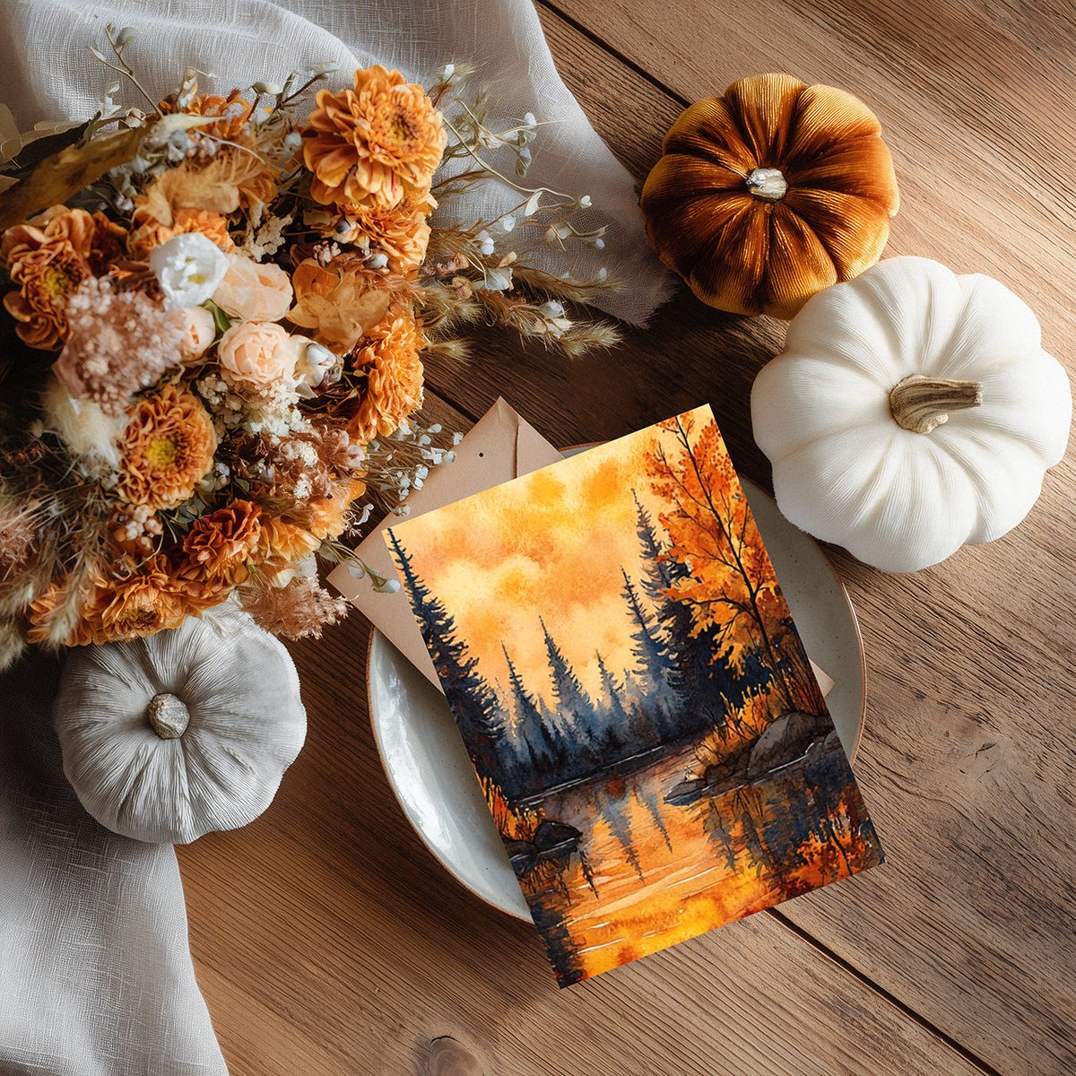 Affiche ou carte – Reflets d’automne en forêt au coucher du soleil - La Papet' Littéraire