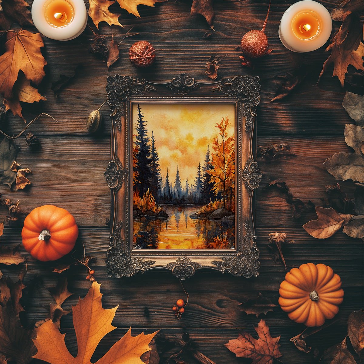 Affiche ou carte – Reflets d’automne en forêt au coucher du soleil - La Papet' Littéraire