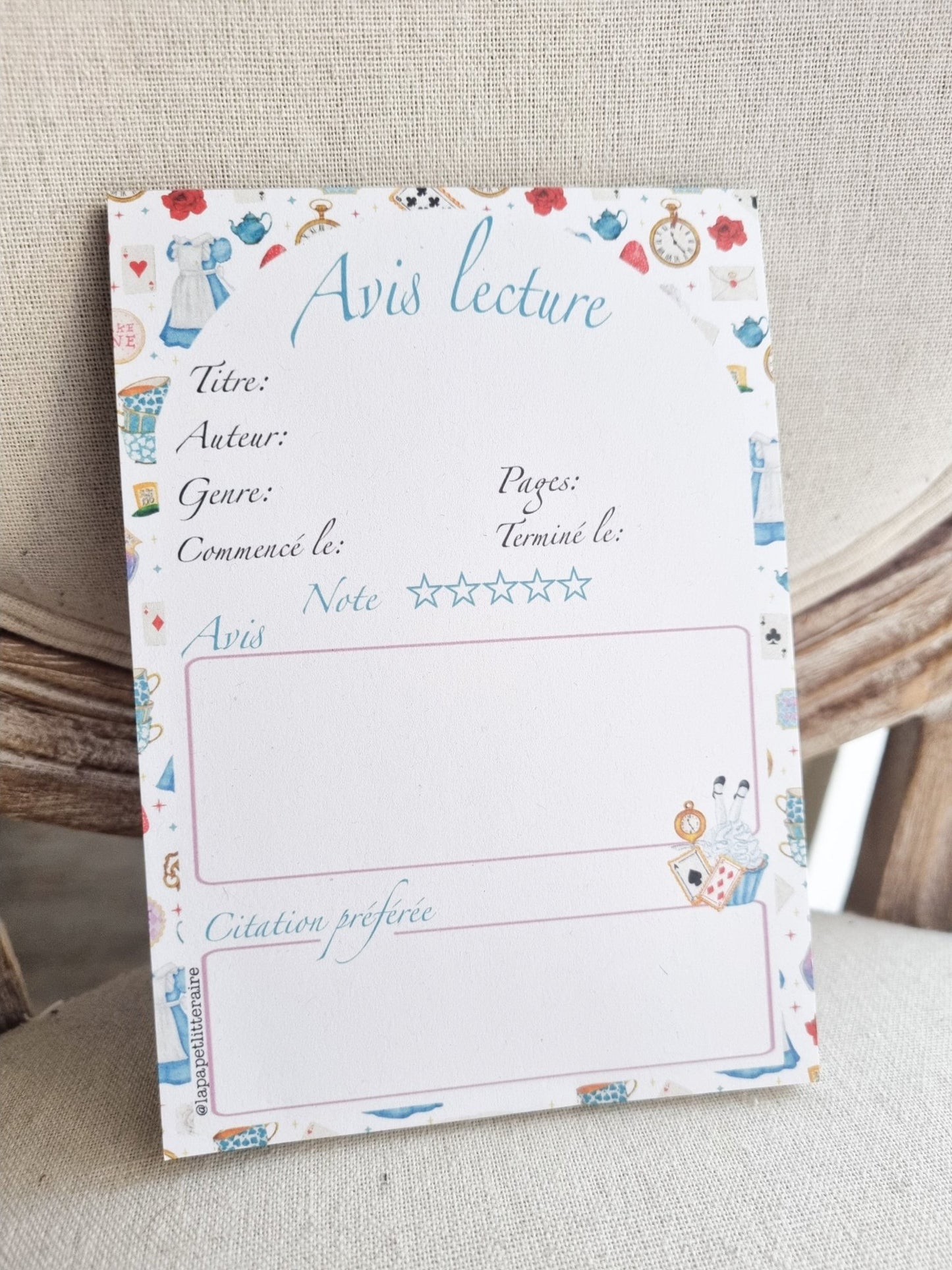 Bloc-notes Avis de lecture Alice au pays des merveilles Edition limitée - La Papet' Littéraire