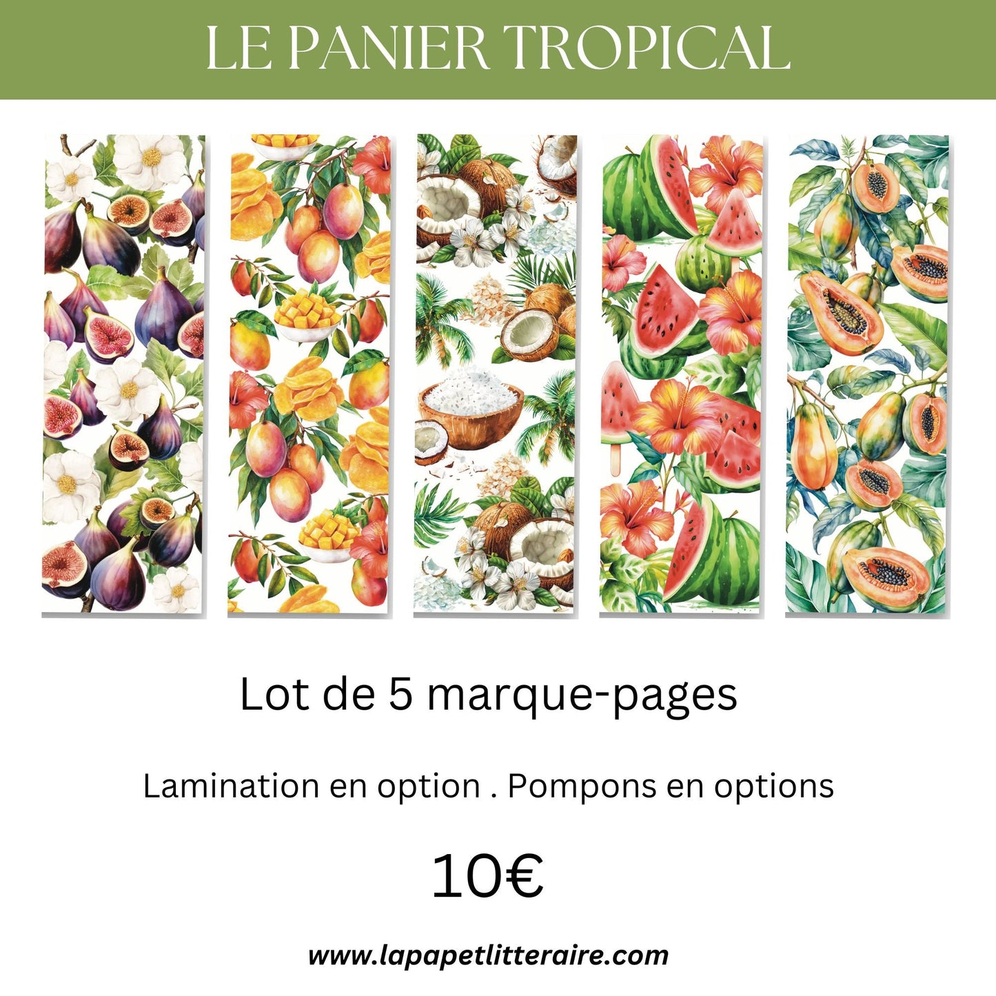 Lot de 5 marque - pages fruits - Le Panier Tropical - La Papet' Littéraire