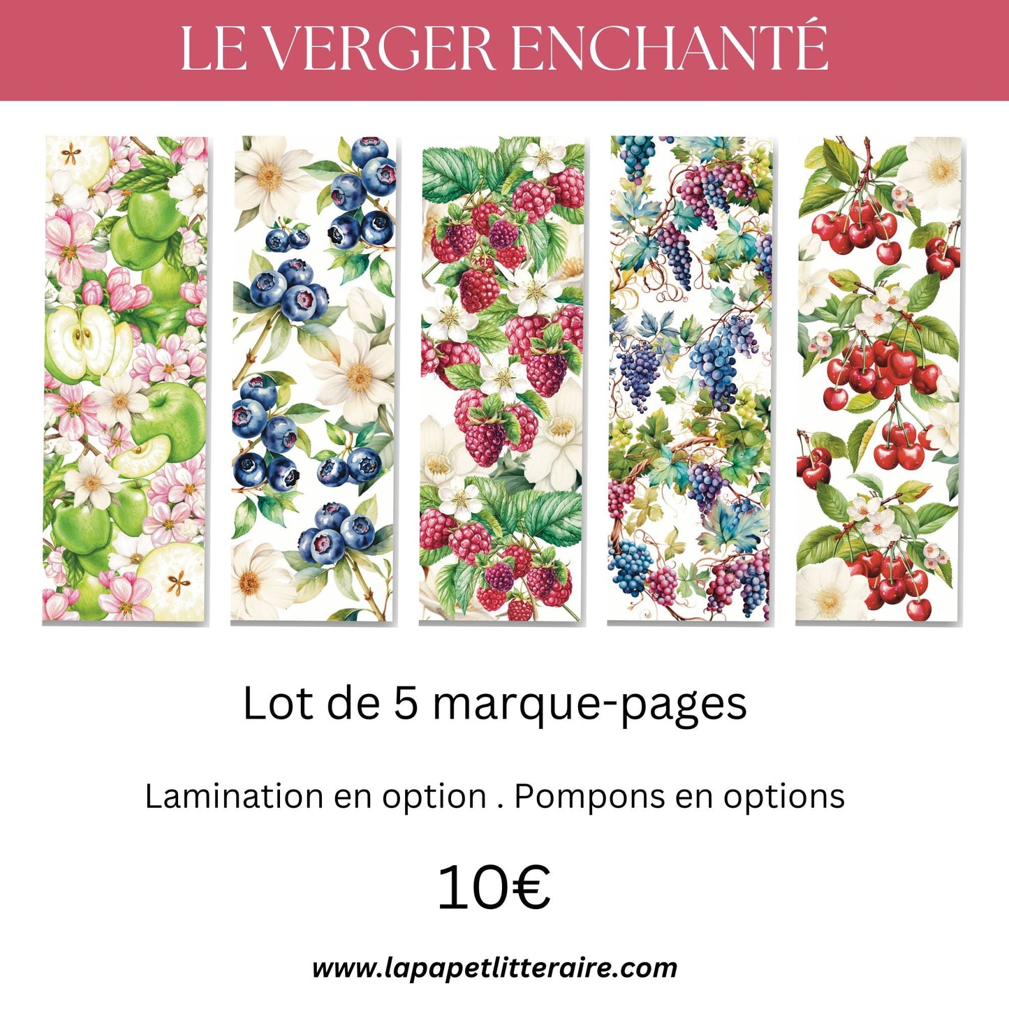 Lot de 5 marque - pages fruits - Le Verger Enchanté - La Papet' Littéraire