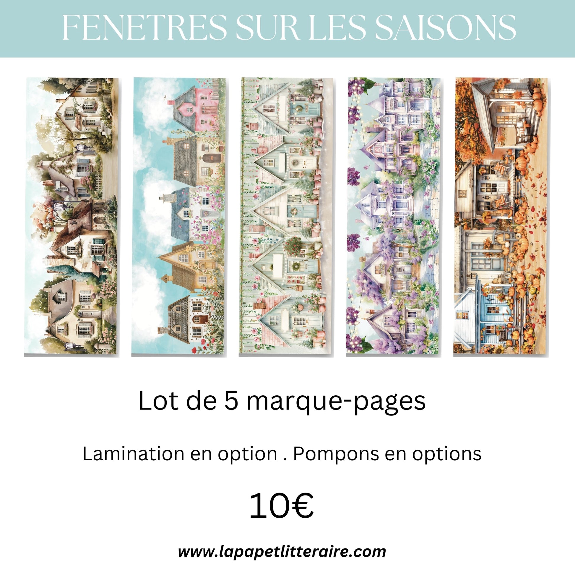 Lot de 5 marque - pages illustrés saisonniers | Papeterie artisanale poétique | Idée cadeau pour lecteur - La Papet' Littéraire