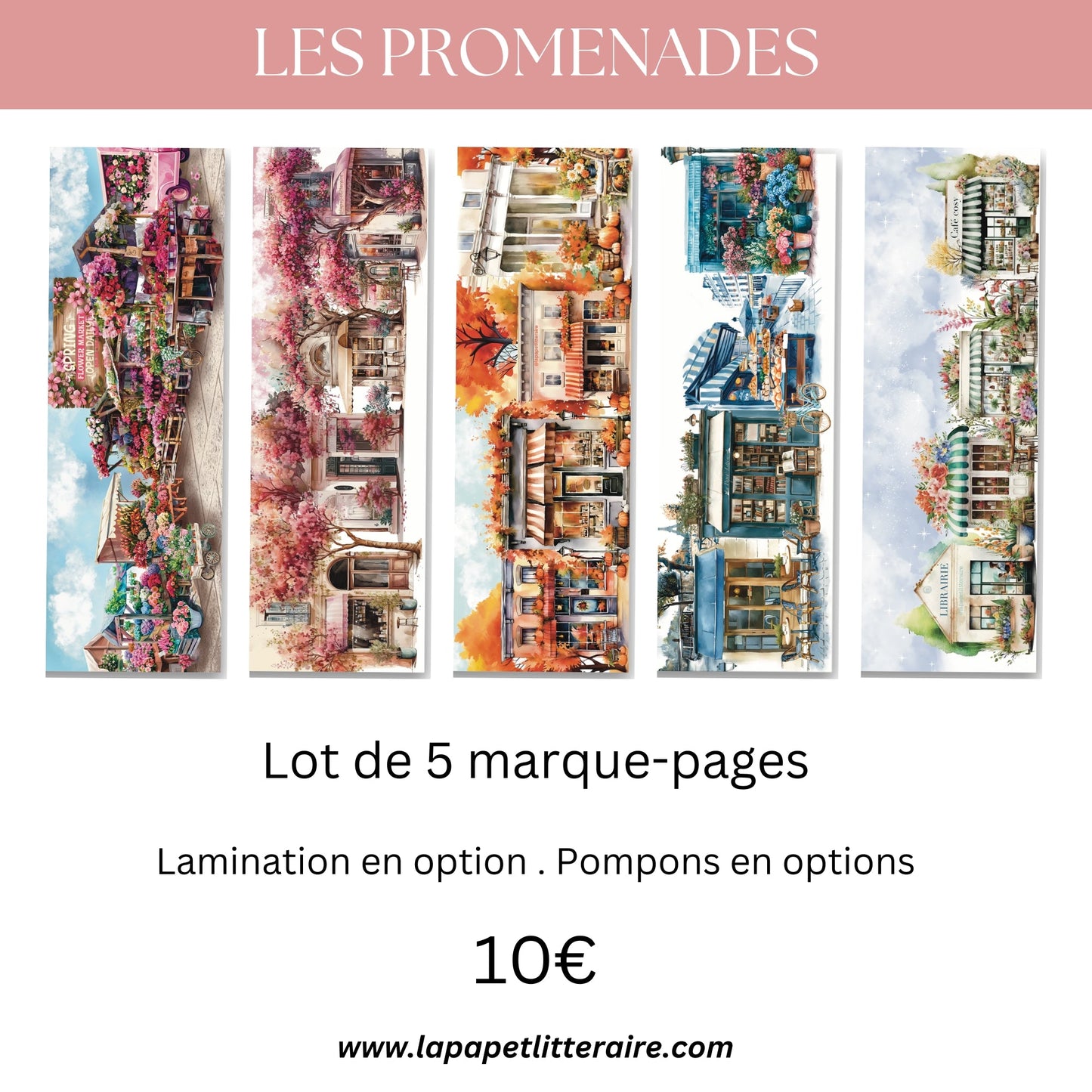 Lot de 5 marque - pages – Les Promenades | Papeterie illustrée de saison - La Papet' Littéraire