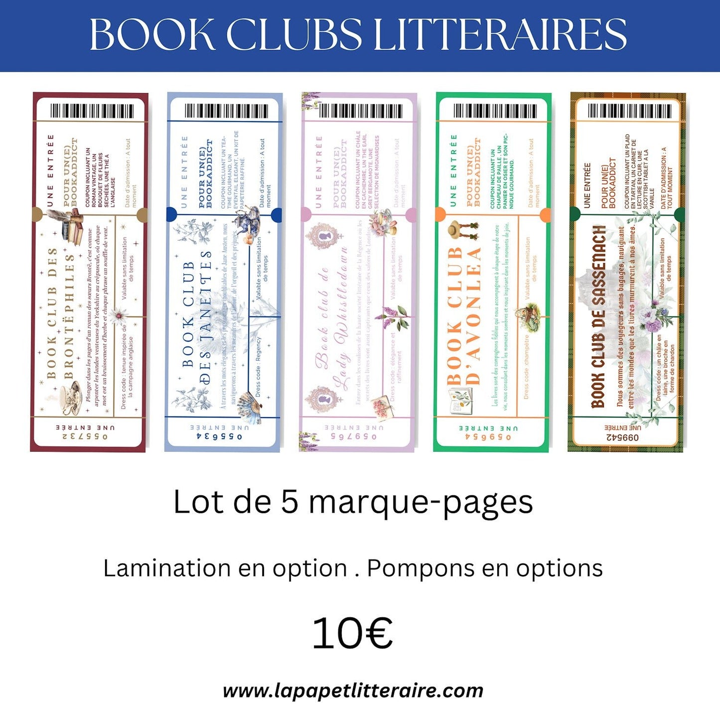 Lot de 5 marque - pages littéraires – Jane Austen, Brontë, Bridgerton, Outlander, Anne - La Papet' Littéraire