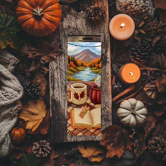 Marque - page automne montagne – Livre, café fumant et plaid - La Papet' Littéraire
