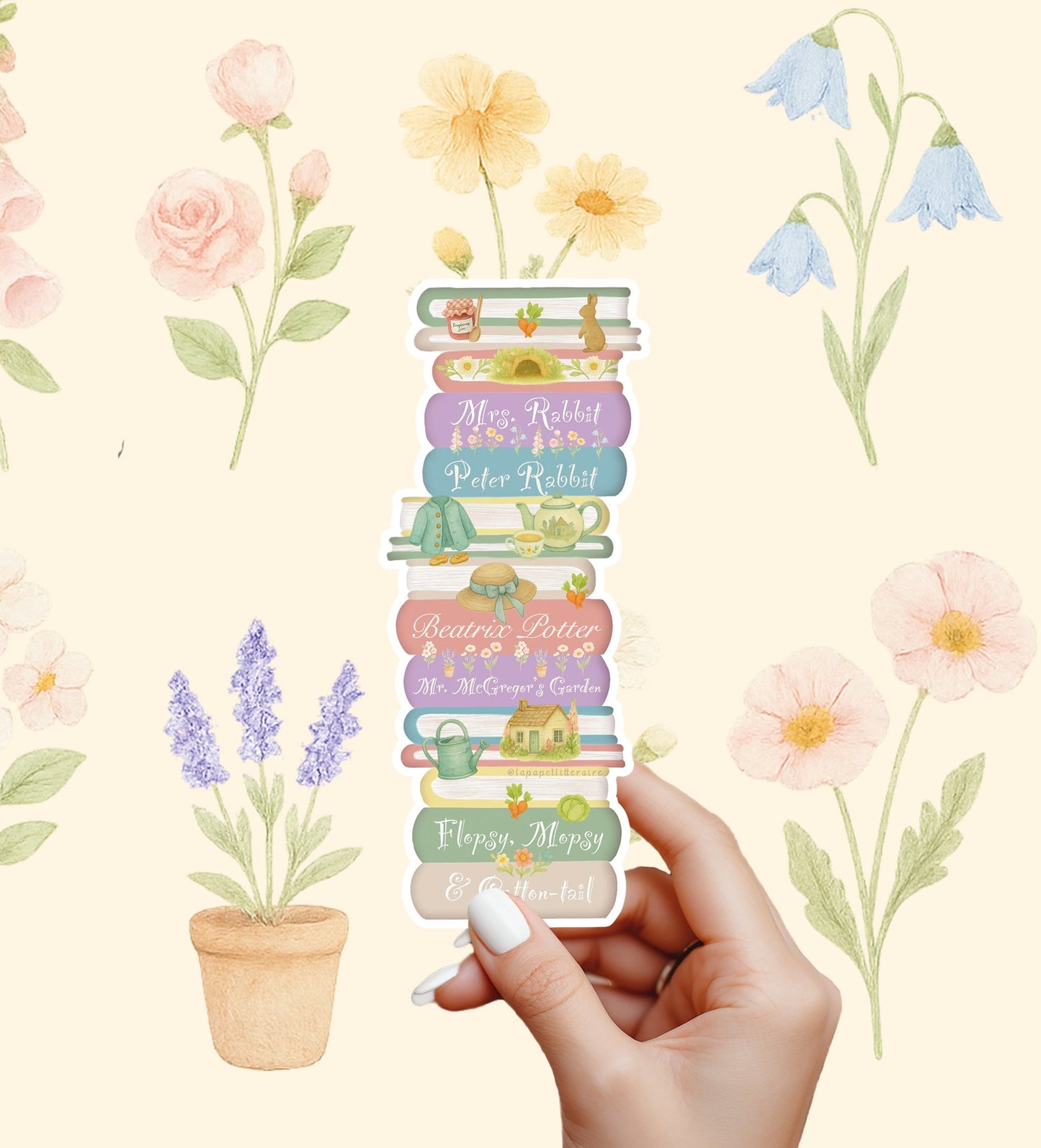 Marque - page découpé Beatrix Potter – Pile de livres illustrée laminée - La Papet' Littéraire
