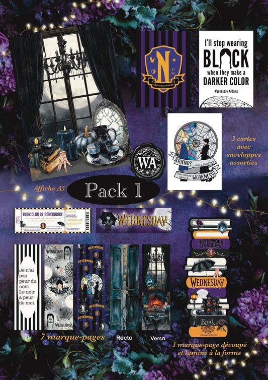 Pack Collector Wednesday Addams – 8 marque - pages + 3 cartes + affiche A5 - La Papet' Littéraire