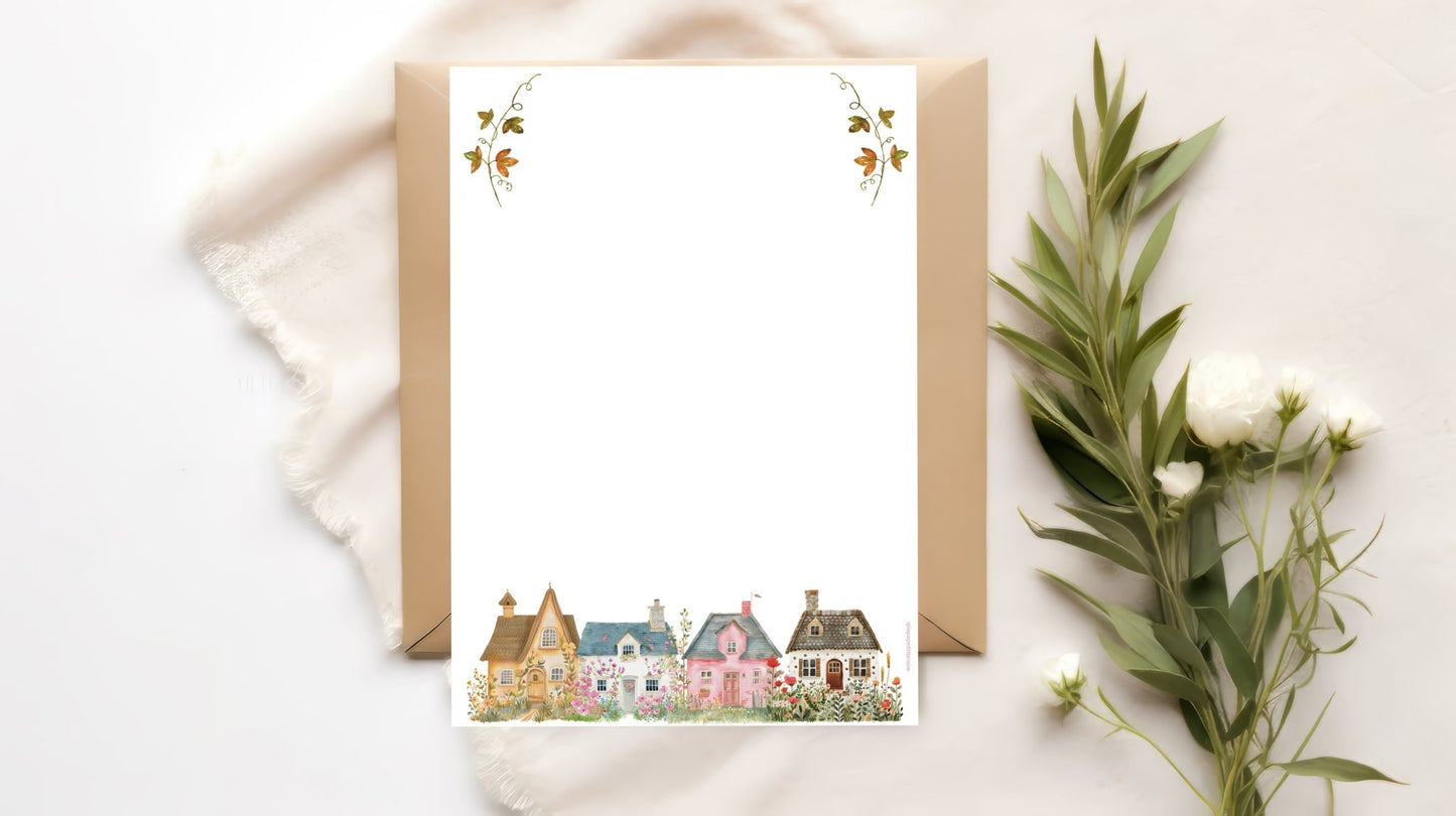 Papier à lettre à imprimer Cottages en fleurs - La Papet' Littéraire