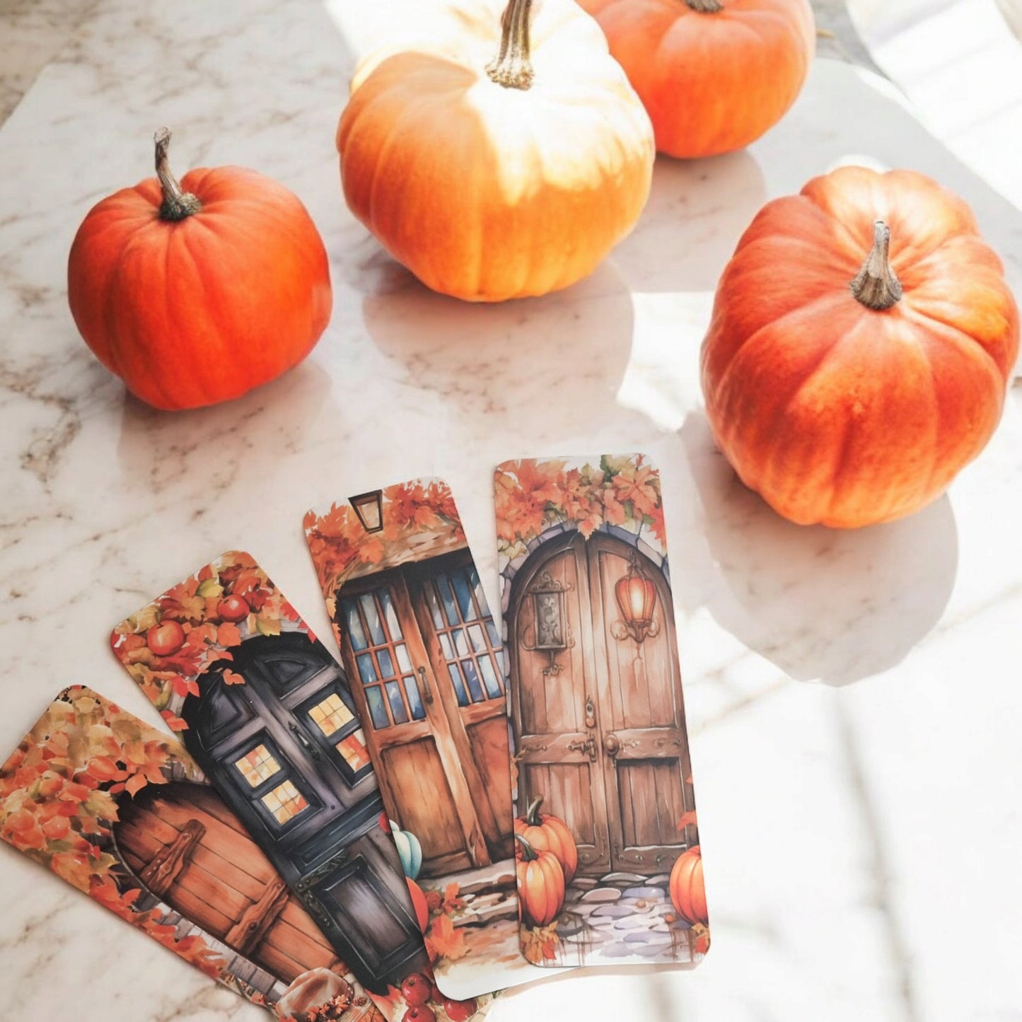 Set de 4 marque - pages - Derrière les portes en automne - La Papet' Littéraire