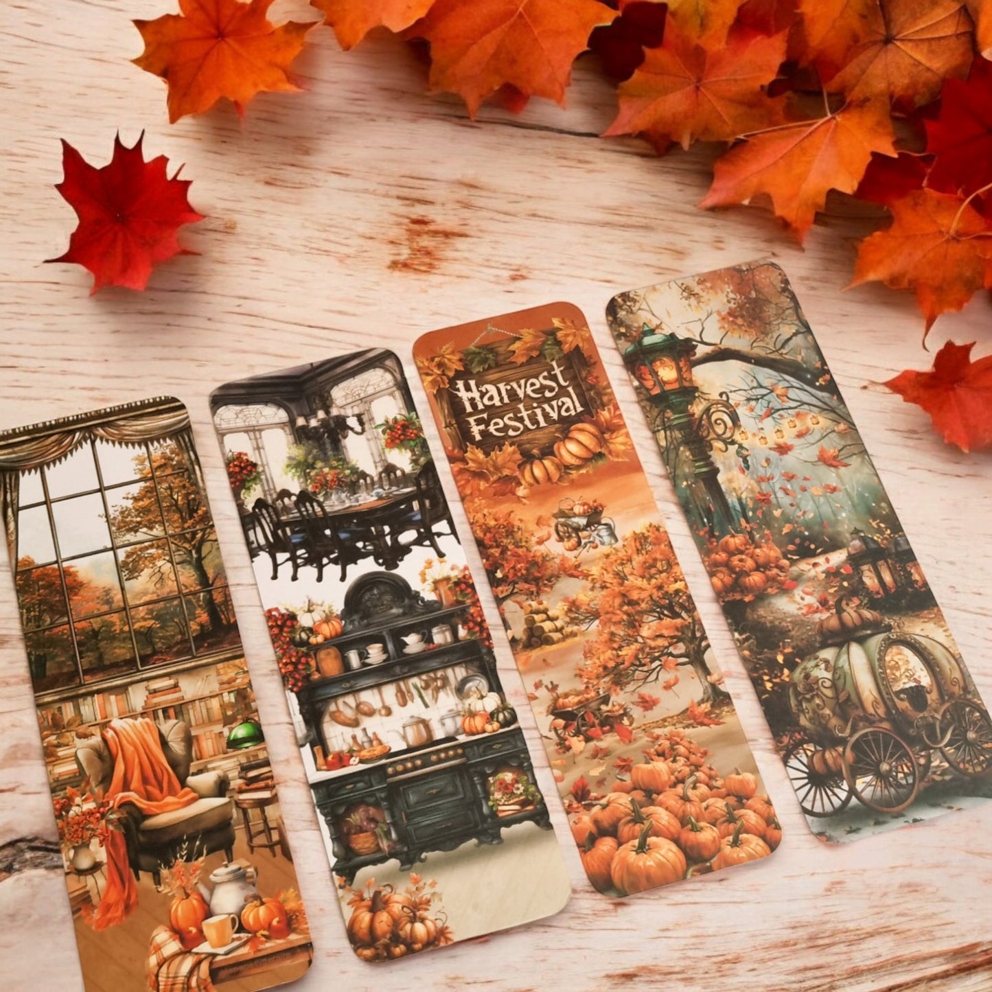 Set de 4 marque - pages - Derrière les portes en automne - La Papet' Littéraire