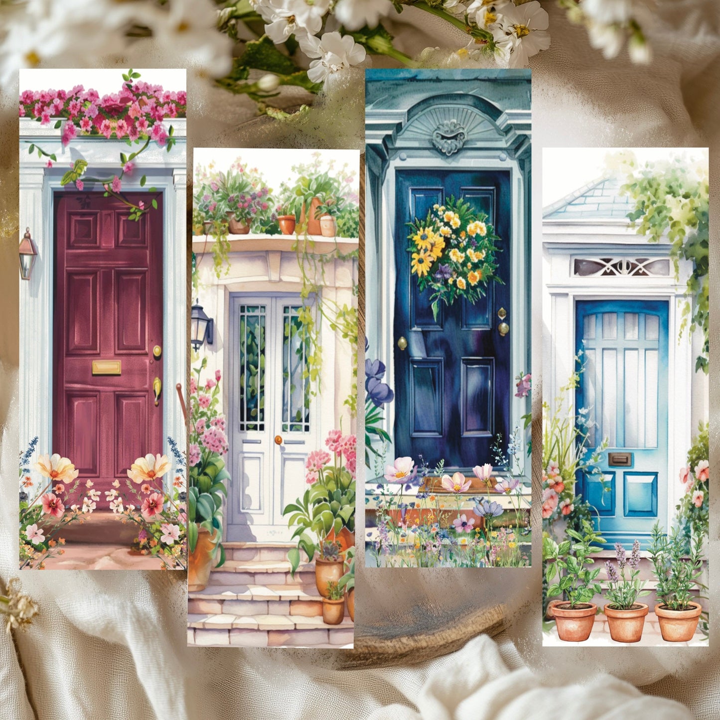 Set de 4 marque - pages - Derrière les portes Printemps - La Papet' Littéraire