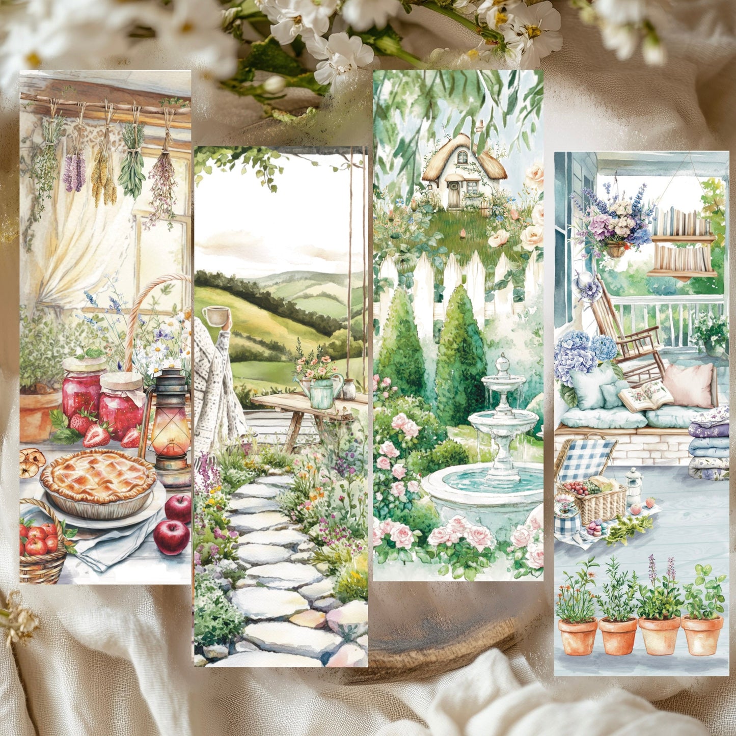Set de 4 marque - pages - Derrière les portes Printemps - La Papet' Littéraire
