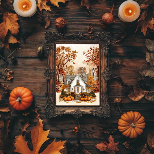 Affiche ou carte – Maison au cœur de l’automne