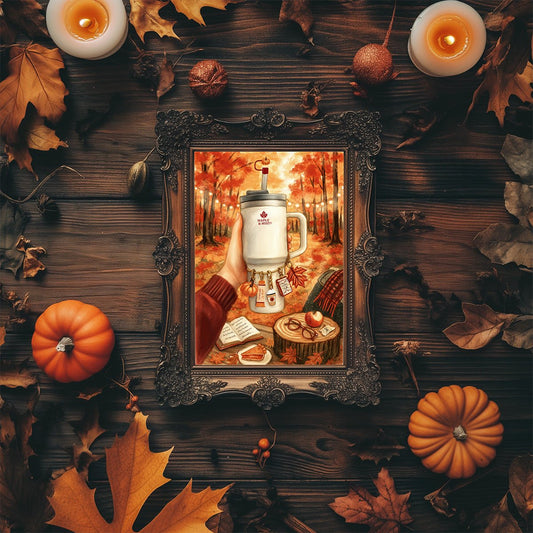 Affiche ou carte – Quencher Stanley Maple & Mist en forêt d’automne - La Papet' Littéraire