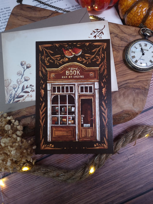 Carte illustrée Old Bookshop - Daria Danilova - La Papet' Littéraire