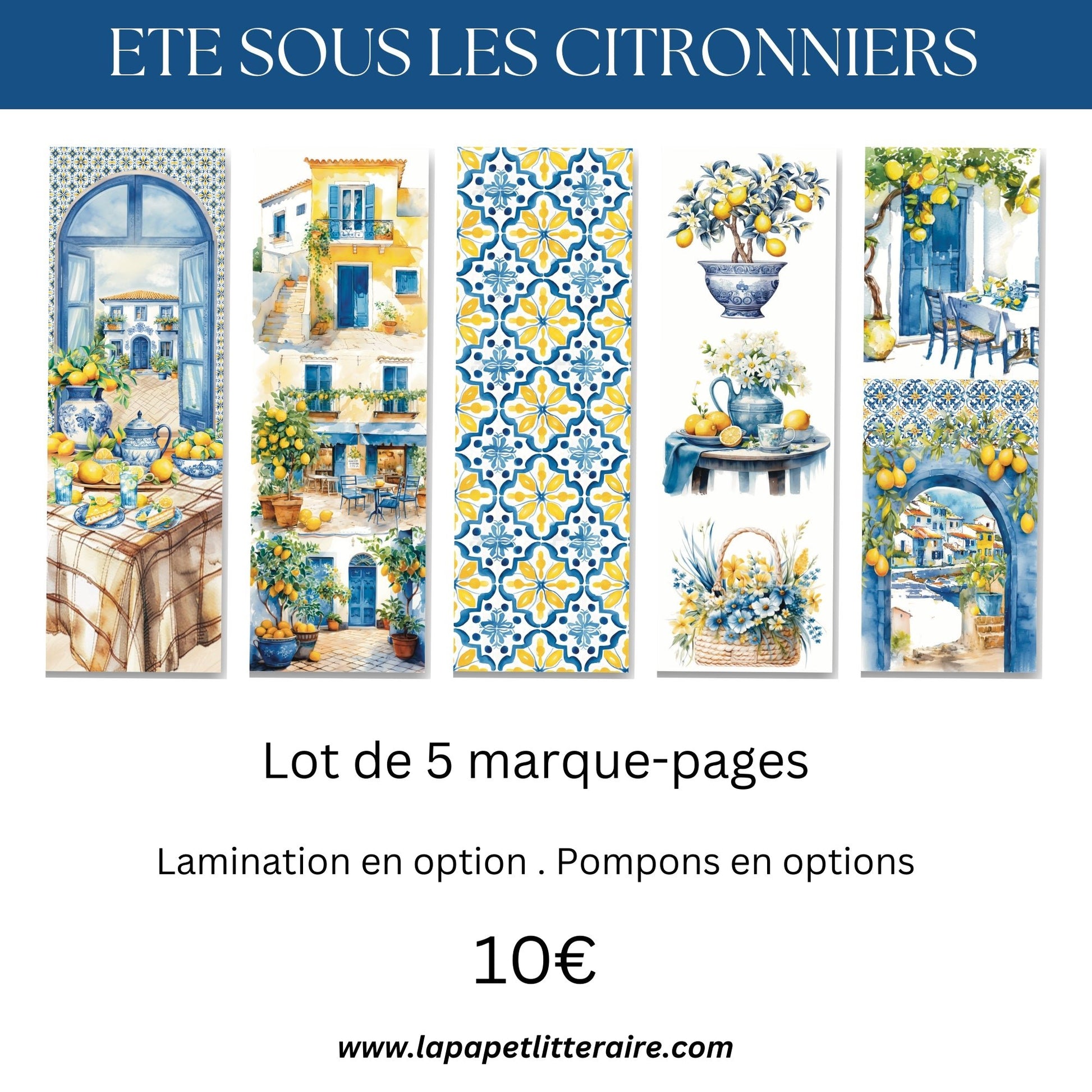 Lot 5 marque - pages – Été sous les Citronniers | Illustrations méditerranéennes & papeterie estivale - La Papet' Littéraire