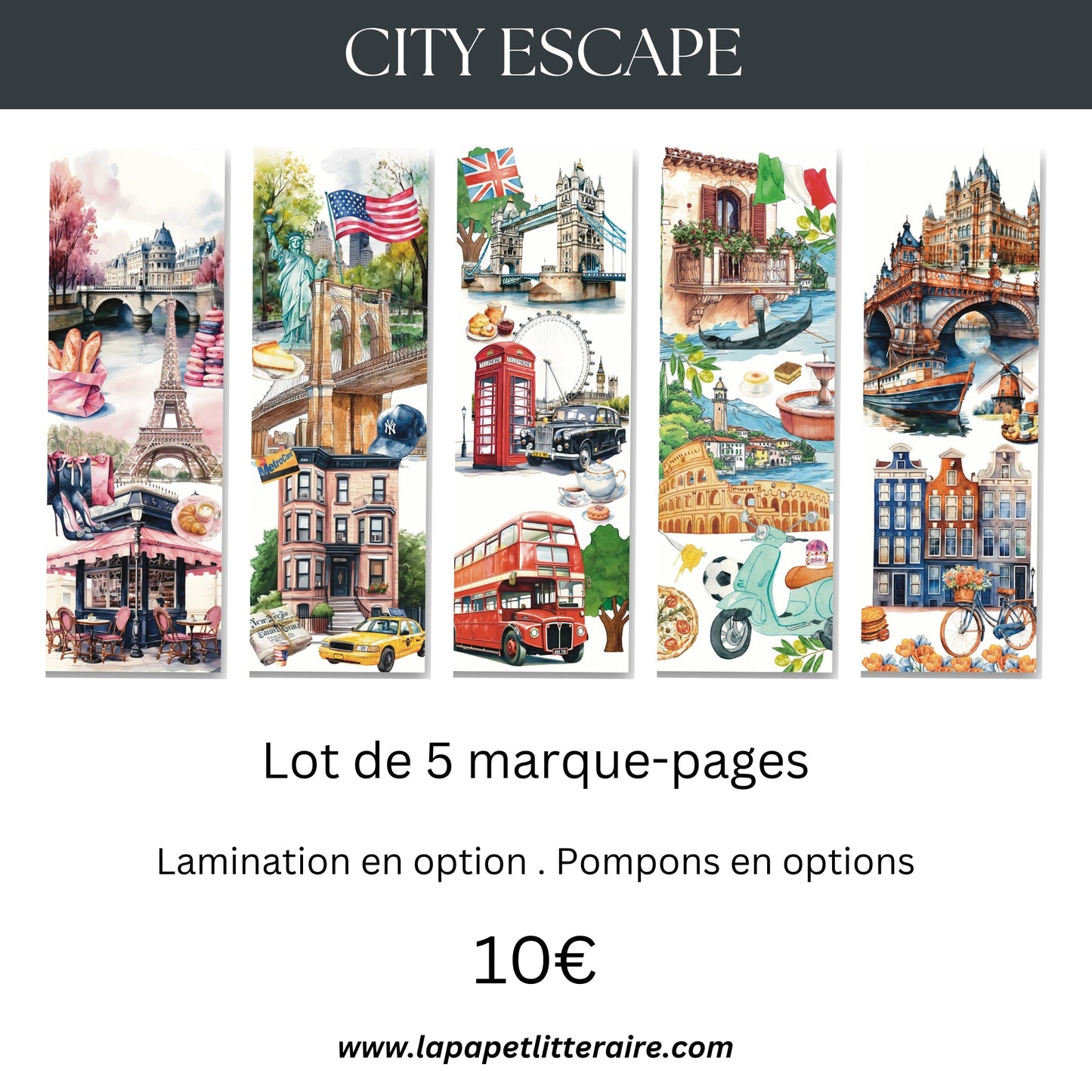 Lot 5 marque - pages été villes du monde – Lot illustré City Escape - La Papet' Littéraire