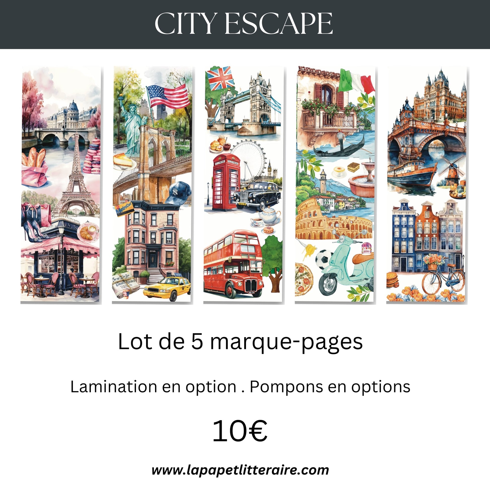 Lot 5 marque - pages été villes du monde – Lot illustré City Escape - La Papet' Littéraire