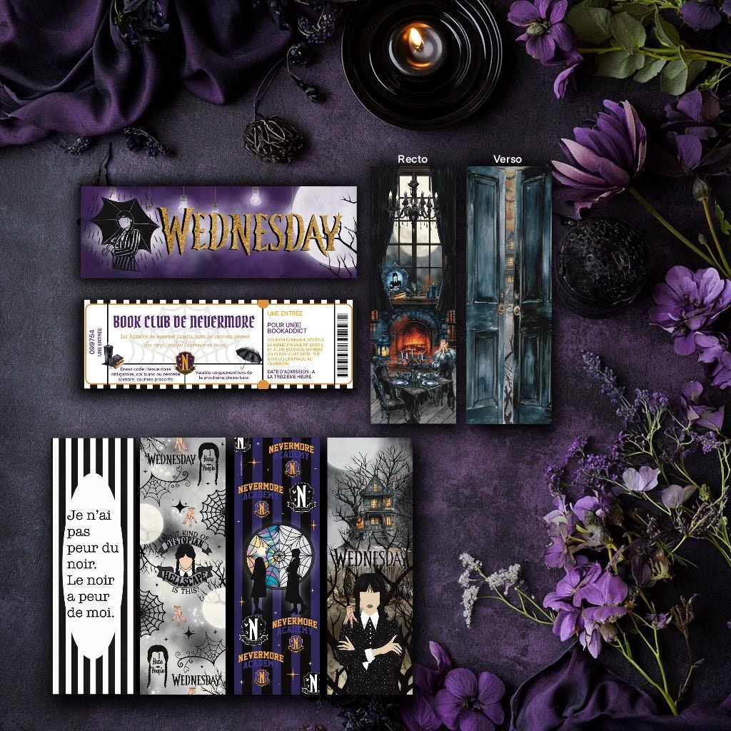 Lot 7 Marque - pages Wednesday Addams – Collection Nevermore gothique - La Papet' Littéraire