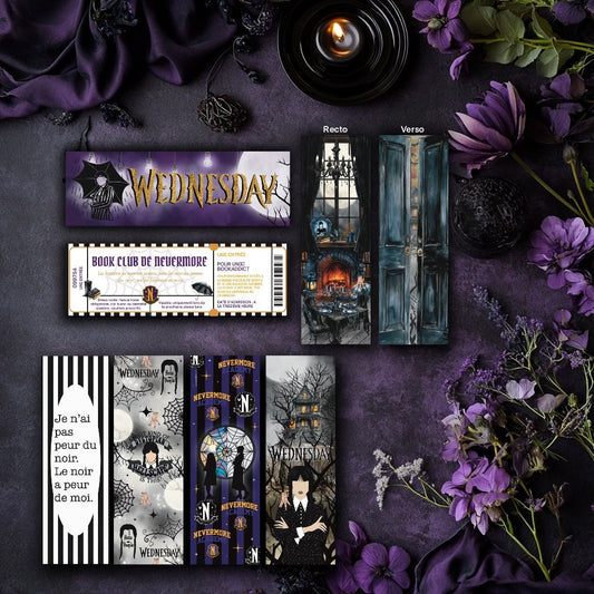 Lot 7 Marque - pages Wednesday Addams – Collection Nevermore gothique - La Papet' Littéraire