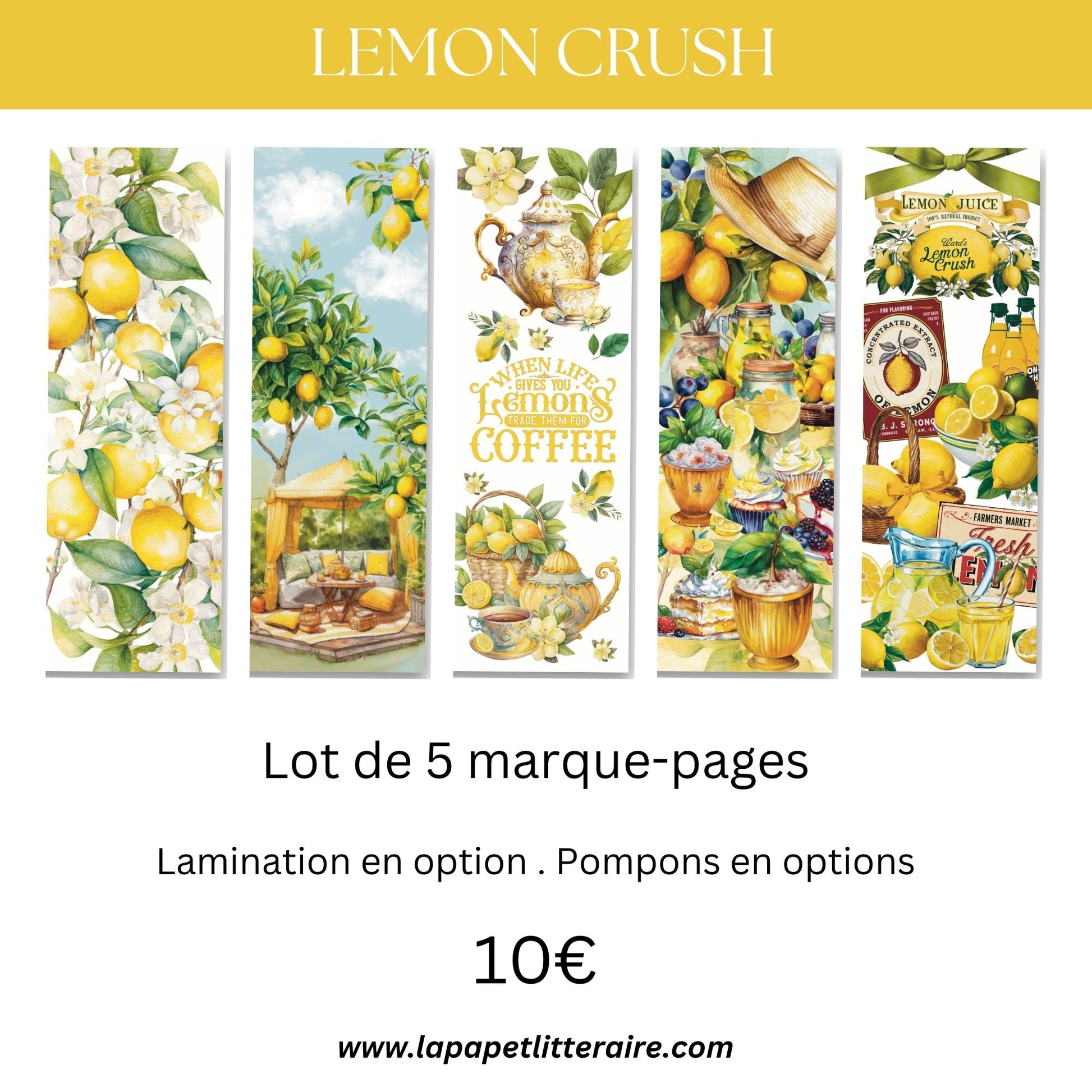Lot de 5 marque - pages citron • Papeterie fruitée • Accessoire lecture été - La Papet' Littéraire