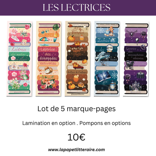 Lot de 5 marque - pages saisonniers – Collection “Les Lectrices” – Printemps, été, automne, hiver et univers féerique - La Papet' Littéraire
