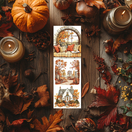 Marque - page automne cosy – Coin lecture en alcôve et maison citrouillée - La Papet' Littéraire