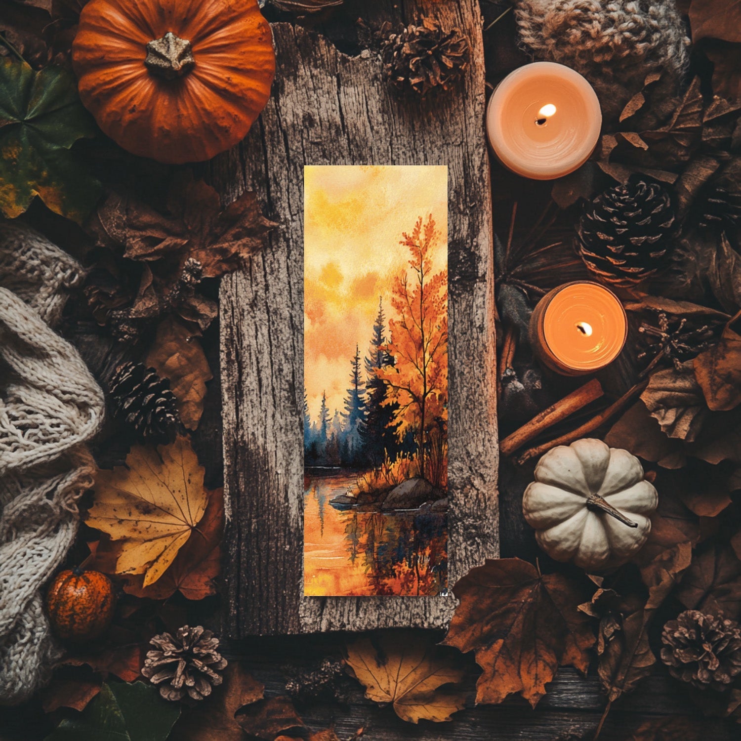 Marque - page automne – Forêt dorée au bord du lac - La Papet' Littéraire