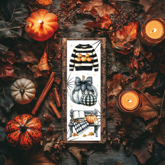Marque - page automne gothique – Pull rayé et citrouilles noires - La Papet' Littéraire