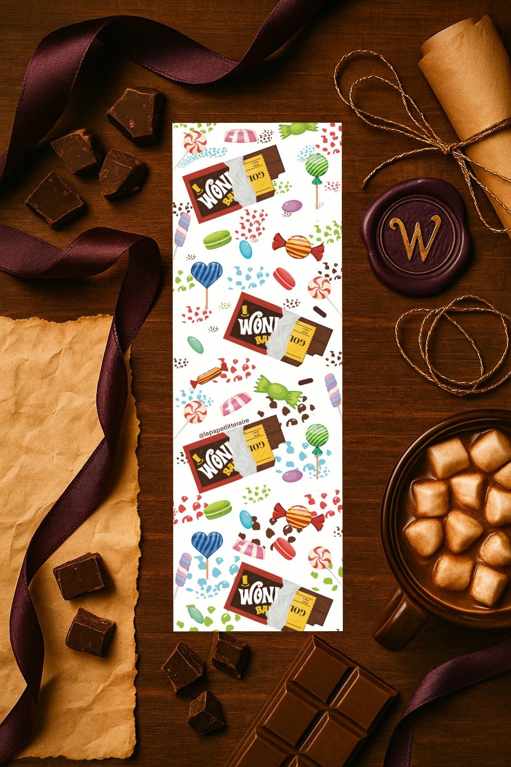 Marque - page Chocolat et Ticket d'Or - Accessoire Lecture Gourmand - La Papet' Littéraire