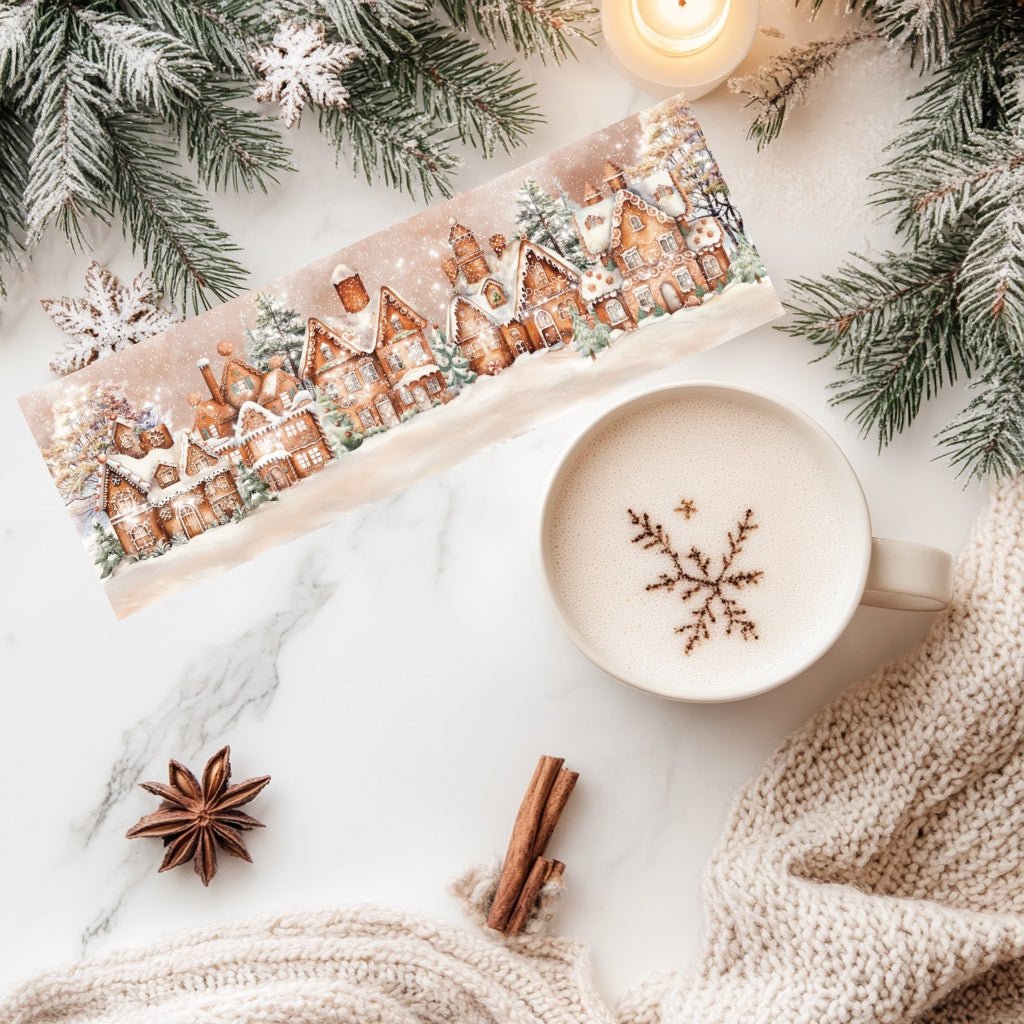 Marque - page hiver village en pain d’épices – Ambiance Noël & chocolat chaud | Papeterie lecture - La Papet' Littéraire