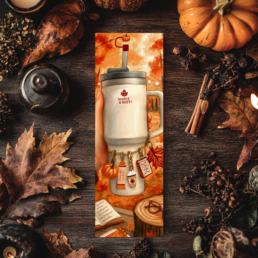 Marque-page Quencher Stanley d’automne – Tasse Maple & Mist et breloques livres