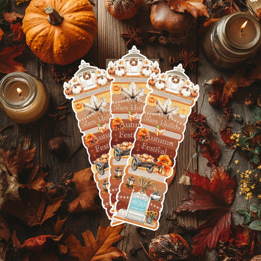 Marque - page Stars Hollow – Pile de livres automnale découpée – Gilmore Girls Autumn Festival - La Papet' Littéraire