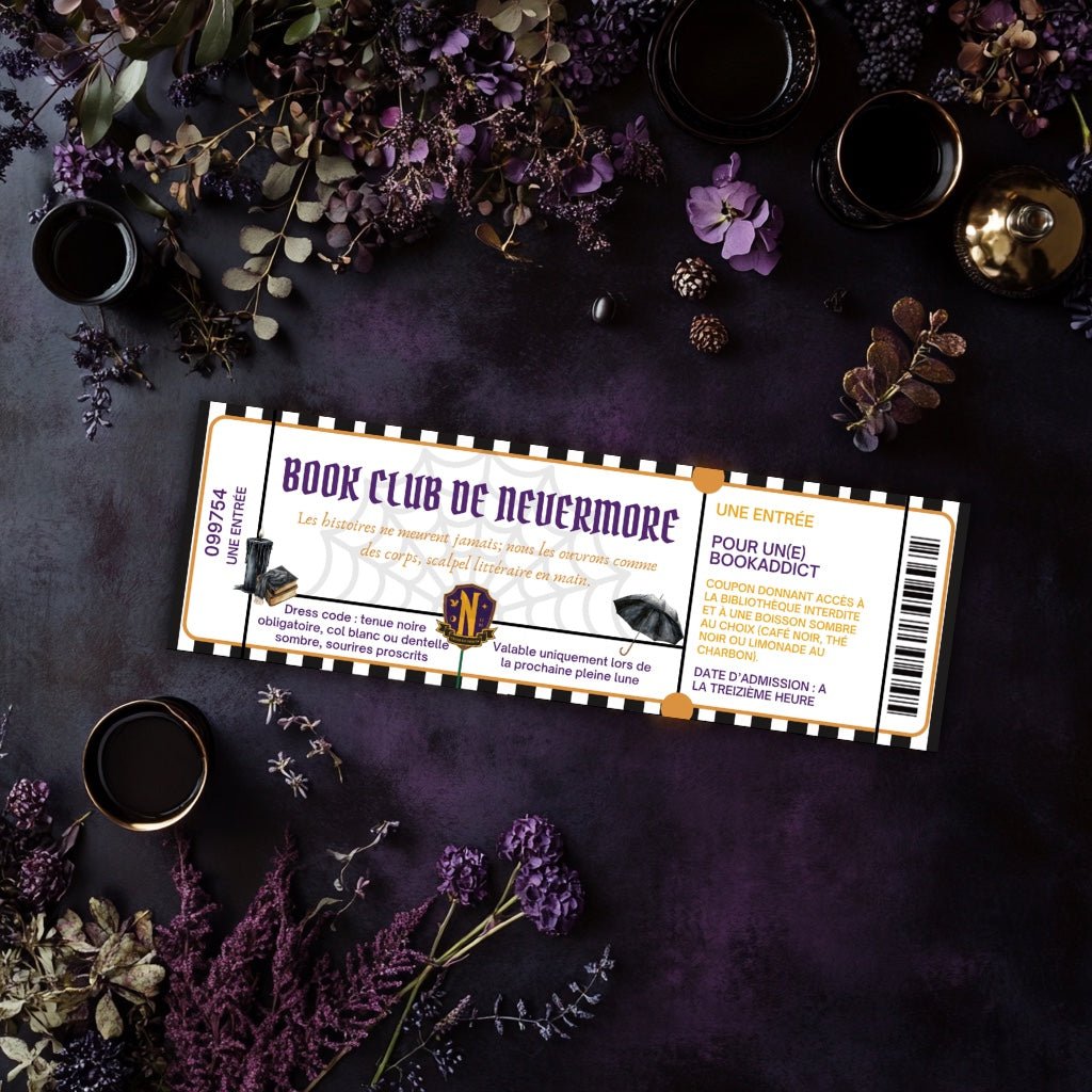 Marque - page Wednesday Addams – Ticket Book Club Nevermore gothique - La Papet' Littéraire