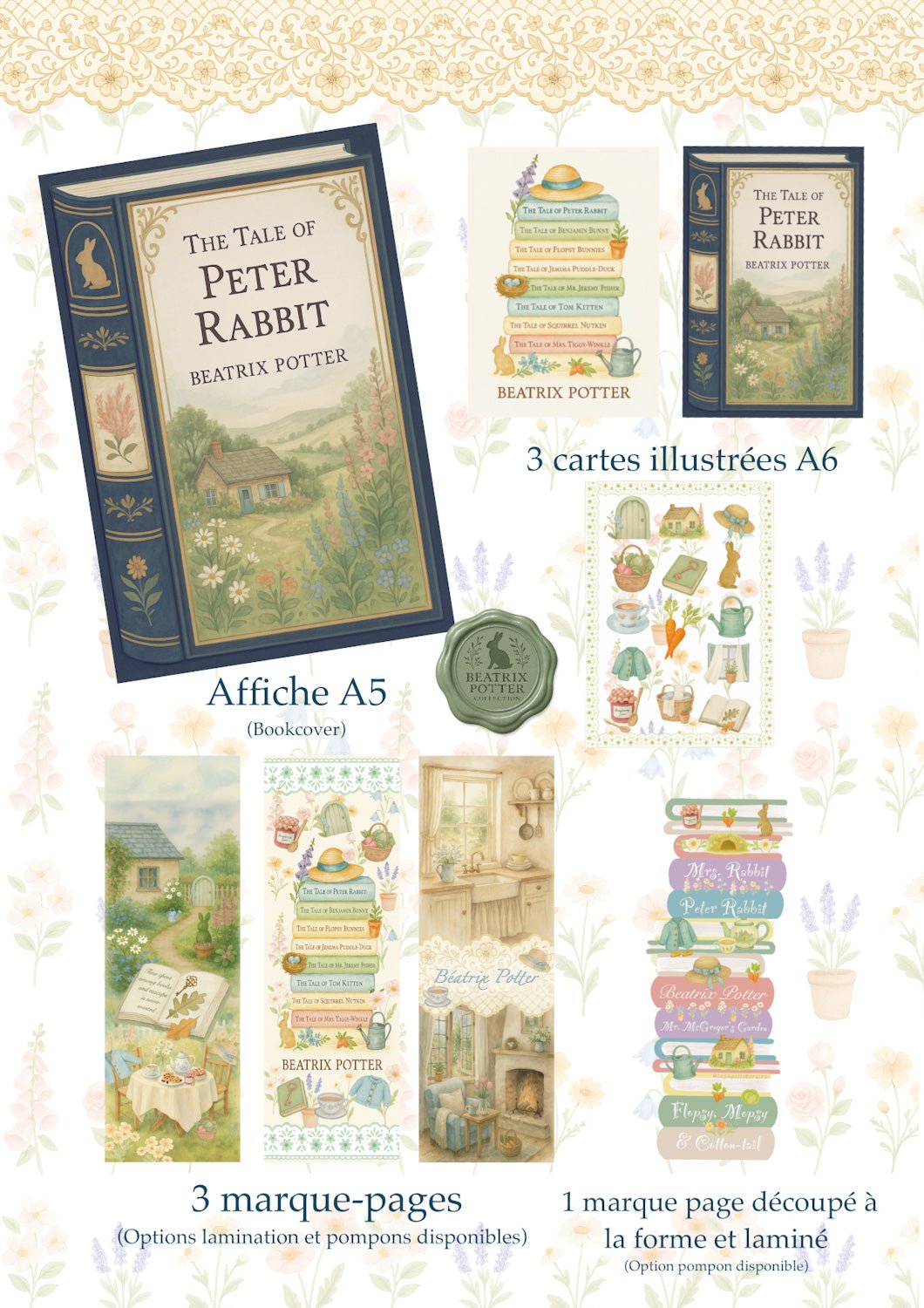Pack papeterie Beatrix Potter – Marque - pages, cartes et affiche illustrée - La Papet' Littéraire