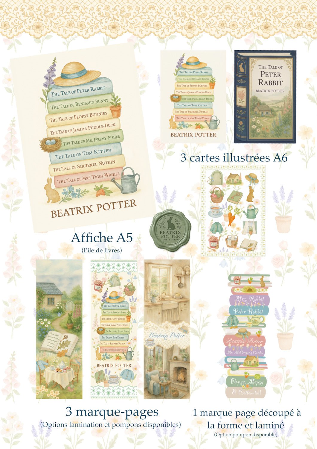 Pack papeterie Beatrix Potter – Marque - pages, cartes et affiche illustrée - La Papet' Littéraire