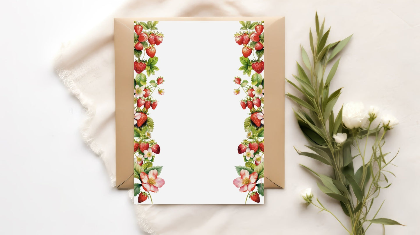Papier à lettre à imprimer Fraises du jardin - La Papet' Littéraire