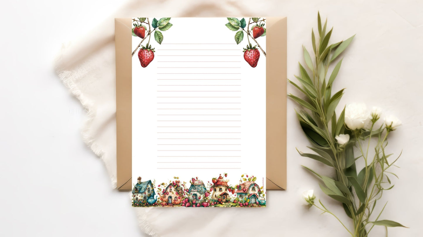 Papier à lettre à imprimer Strawberryfaisy Village - La Papet' Littéraire