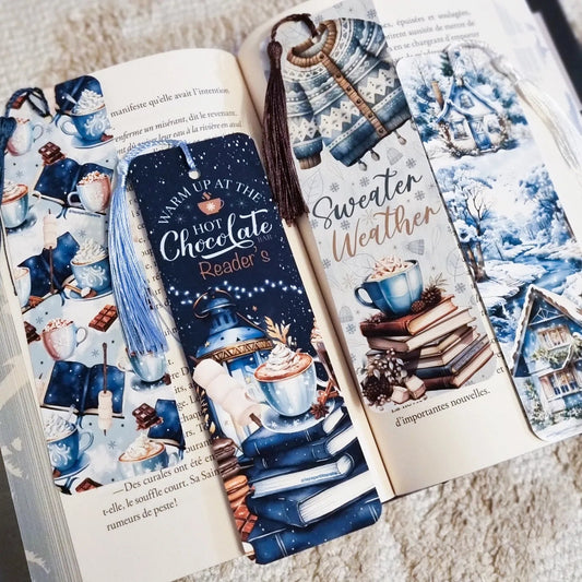 Set de 4 marque - pages - Sweater weather & Hot chocolate - La Papet' Littéraire