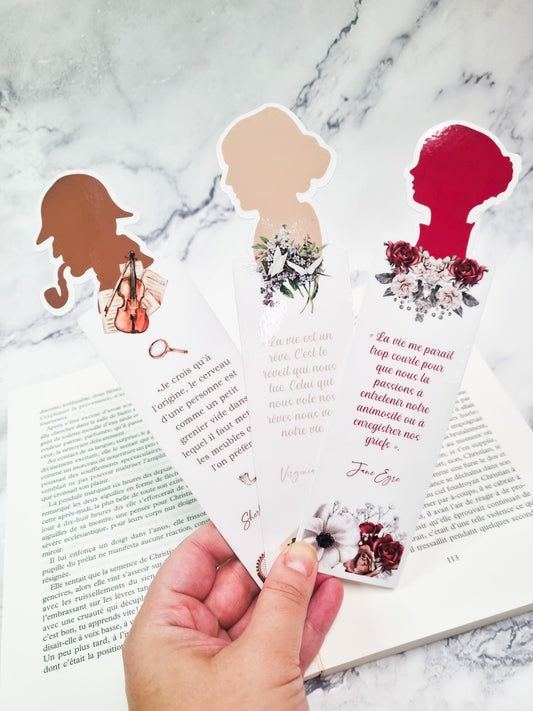 Pack 3 marque-pages collection citations célèbres: Sherlock Holmes, Jane Eyre, Virginia Woolf