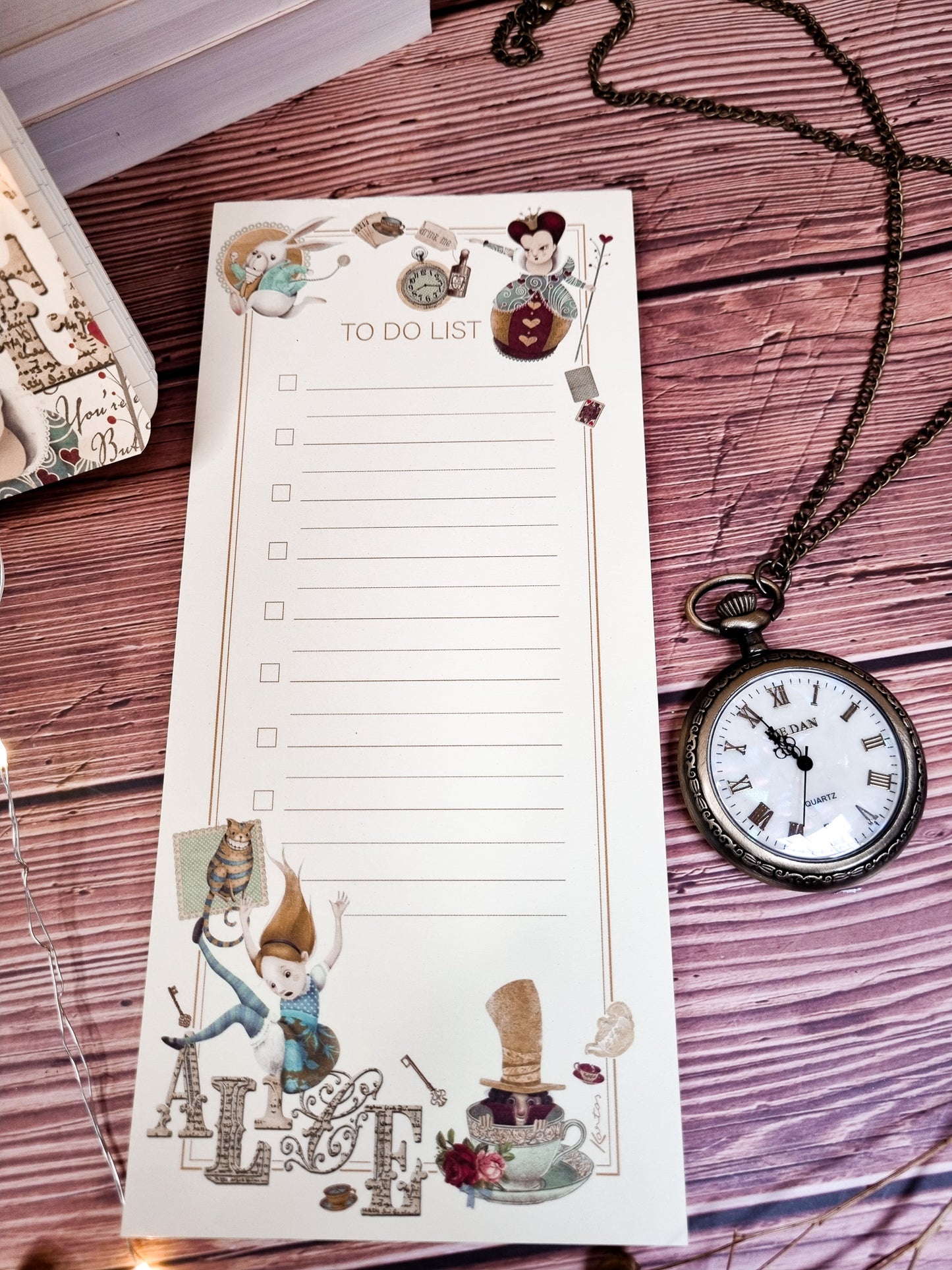 Set Alice aux Pays des Merveilles : Carnet A6 et Bloc To-Do List